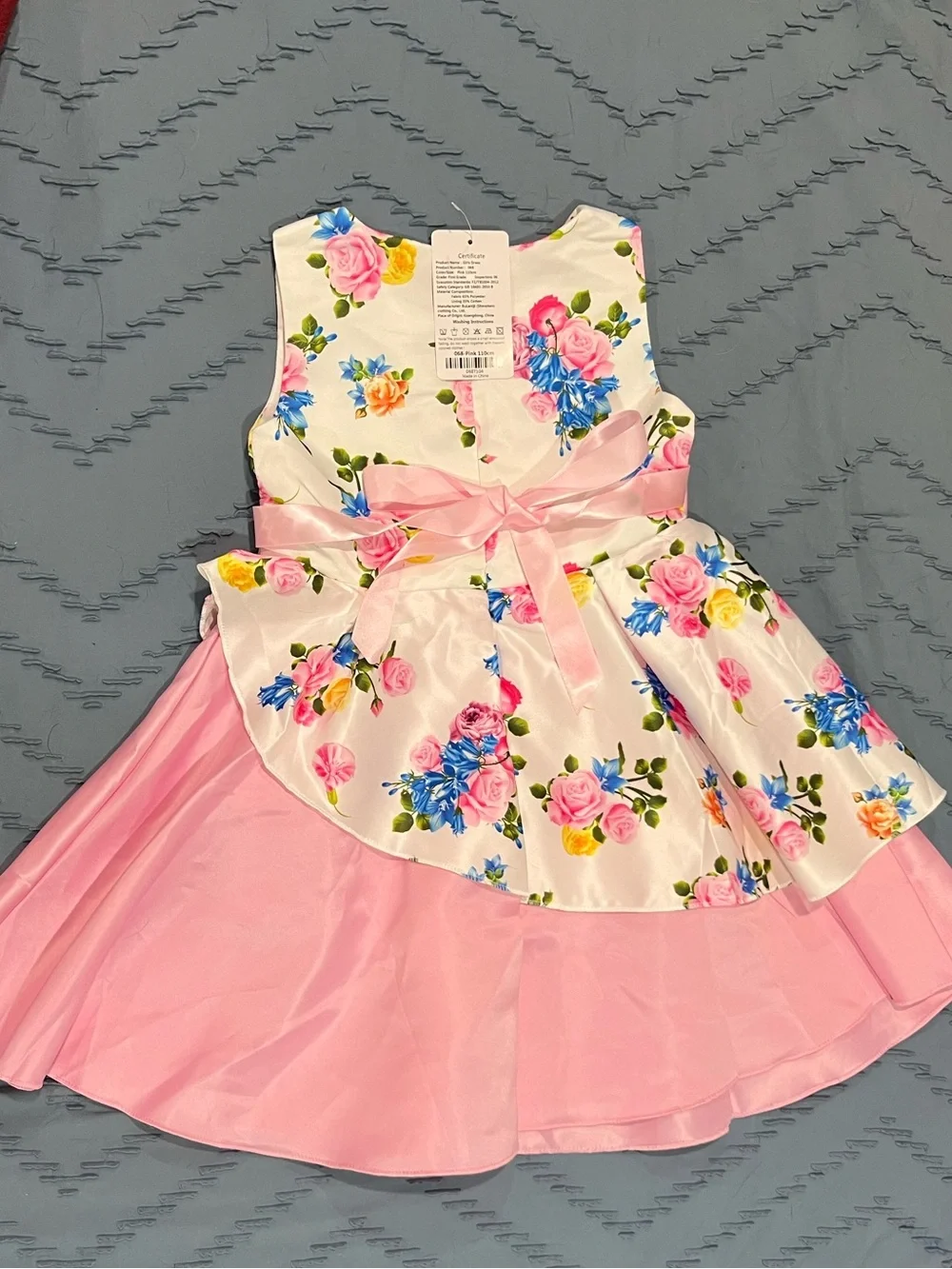 Girls Pink Floral Bow Party Dress